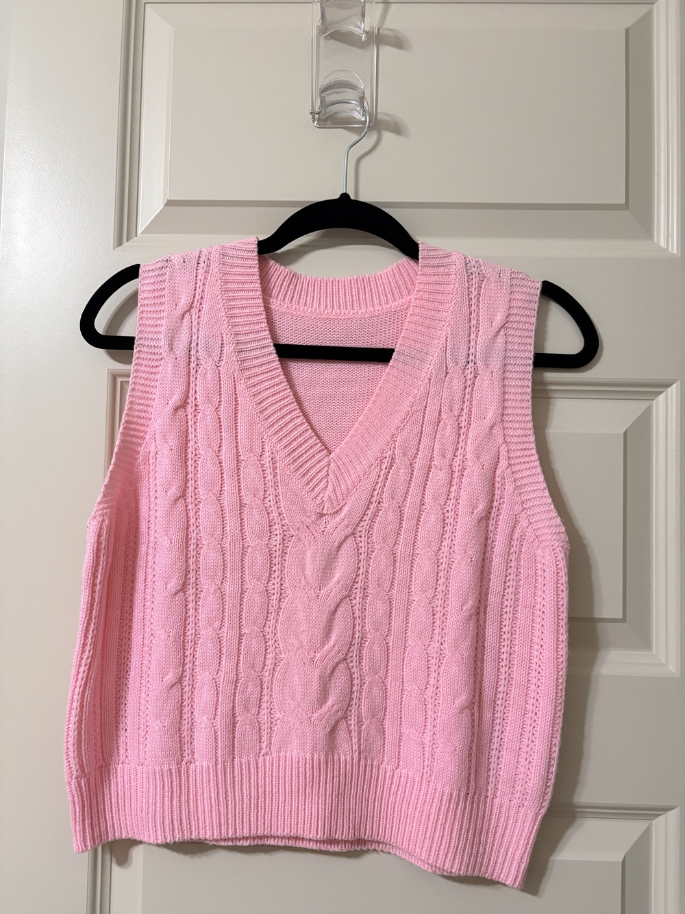 Pink Cable Knit V-Neck Sweater Vest